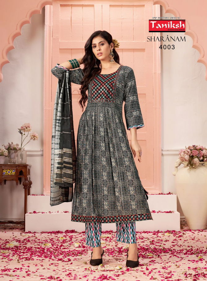 Sharanam Vol 04 By Taniksh Naira Cut Kurti With Bottom Dupatta Wholesale Price In Surat
